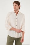 Regular Fit Uzun Kollu Düğmeli Yaka Erkek Gömlek CF25S116777 KREM