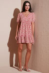 Regular Fit V Yaka Balon Kol Desenli Mini Kadın Elbise 67810045 PEMBE