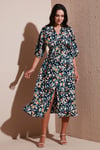 Regular Fit V Yaka Desenli Midi Boy Kadın Elbise 67810573 LACİVERT