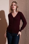 Regular Fit V Yaka Düğmeli Kadın Hırka 25K0781K1 BORDO