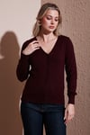Regular Fit V Yaka Düğmeli Kadın Hırka 25K0781K1 BORDO