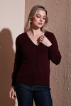 Regular Fit V Yaka Düğmeli Kadın Hırka 25K0781K1 BORDO