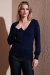 Regular Fit V Yaka Düğmeli Kadın Hırka 25K0781K1 LACİVERT