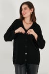 Regular Fit V Yaka Düğmeli Triko Kadın Hırka 4616229 SİYAH