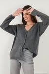 Regular Fit V Yaka Düğmeli Triko Kadın Hırka 4616229 ANTRASİT