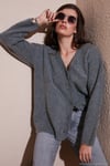 Regular Fit V Yaka Düğmeli Triko Kadın Hırka 4616229 ANTRASİT