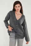 Regular Fit V Yaka Düğmeli Triko Kadın Hırka 4616229 ANTRASİT