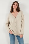 Regular Fit V Yaka Düğmeli Triko Kadın Hırka 4616229 TAŞ