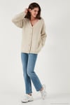 Regular Fit V Yaka Düğmeli Triko Kadın Hırka 4616229 TAŞ