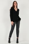 Regular Fit V Yaka Düğmeli Triko Kadın Hırka 4616229 SİYAH