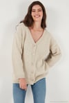 Regular Fit V Yaka Düğmeli Triko Kadın Hırka 4616229 TAŞ