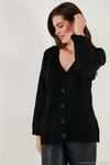 Regular Fit V Yaka Düğmeli Triko Kadın Hırka 4616229 SİYAH