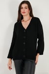 Regular Fit V Yaka Düğmeli Triko Kadın Hırka 4616229 SİYAH