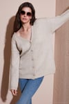 Regular Fit V Yaka Düğmeli Triko Kadın Hırka 4616229 TAŞ