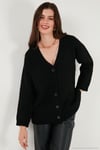 Regular Fit V Yaka Düğmeli Triko Kadın Hırka 4616229 SİYAH