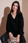 Regular Fit V Yaka Düğmeli Triko Kadın Hırka 4616229 SİYAH