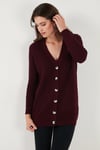 Regular Fit V Yaka Düğmeli Triko Örme Uzun Kadın Hırka 4615044 BORDO