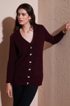 Regular Fit V Yaka Düğmeli Triko Örme Uzun Kadın Hırka 4615044 BORDO