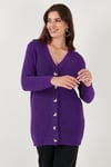Regular Fit V Yaka Düğmeli Triko Örme Uzun Kadın Hırka 4615044 MOR