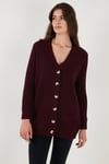 Regular Fit V Yaka Düğmeli Triko Örme Uzun Kadın Hırka 4615044 BORDO