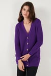 Regular Fit V Yaka Düğmeli Triko Örme Uzun Kadın Hırka 4615044 MOR