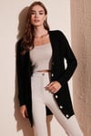 Regular Fit V Yaka Düğmeli Triko Örme Uzun Kadın Hırka 4615044 SİYAH