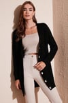Regular Fit V Yaka Düğmeli Triko Örme Uzun Kadın Hırka 4615044 SİYAH