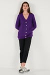 Regular Fit V Yaka Düğmeli Triko Örme Uzun Kadın Hırka 4615044 MOR
