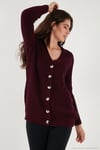 Regular Fit V Yaka Düğmeli Triko Örme Uzun Kadın Hırka 4615044 BORDO