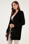 Regular Fit V Yaka Düğmeli Triko Örme Uzun Kadın Hırka 4615044 SİYAH
