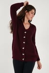 Regular Fit V Yaka Düğmeli Triko Örme Uzun Kadın Hırka 4615044 BORDO