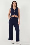 Regular Fit V Yaka Yelek-Pantolon Gofre Kadın Takım 5866484 LACİVERT