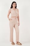 Regular Fit V Yaka Yelek-Pantolon Gofre Kadın Takım 5866484 VİZON