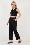 Regular Fit V Yaka Yelek-Pantolon Gofre Kadın Takım 5866484 SİYAH