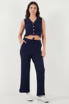 Regular Fit V Yaka Yelek-Pantolon Gofre Kadın Takım 5866484 LACİVERT