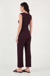 Regular Fit V Yaka Yelek-Pantolon Gofre Kadın Takım 5866484 BORDO