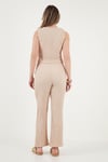 Regular Fit V Yaka Yelek-Pantolon Gofre Kadın Takım 5866484 VİZON