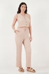 Regular Fit V Yaka Yelek-Pantolon Gofre Kadın Takım 5866484 VİZON