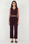 Regular Fit V Yaka Yelek-Pantolon Gofre Kadın Takım 5866484 BORDO