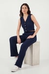 Regular Fit V Yaka Yelek-Pantolon Gofre Kadın Takım 5866484 LACİVERT