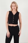 Regular Fit V Yaka Yelek-Pantolon Gofre Kadın Takım 5866484 SİYAH