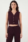 Regular Fit V Yaka Yelek-Pantolon Gofre Kadın Takım 5866484 BORDO