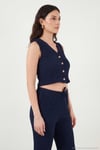 Regular Fit V Yaka Yelek-Pantolon Gofre Kadın Takım 5866484 LACİVERT