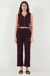 Regular Fit V Yaka Yelek-Pantolon Gofre Kadın Takım 5866484 BORDO