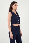 Regular Fit V Yaka Yelek-Pantolon Gofre Kadın Takım 5866484 LACİVERT
