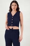 Regular Fit V Yaka Yelek-Pantolon Gofre Kadın Takım 5866484 LACİVERT