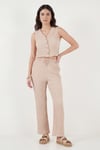 Regular Fit V Yaka Yelek-Pantolon Gofre Kadın Takım 5866484 VİZON