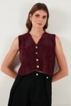 Regular Fit V Yaka Yumuşak Dokulu Düğmeli Kadın Yelek 4615241 BORDO
