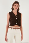 Regular Fit V Yaka Yumuşak Dokulu Düğmeli Kadın Yelek 4615241 KAHVE