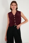 Regular Fit V Yaka Yumuşak Dokulu Düğmeli Kadın Yelek 4615241 BORDO